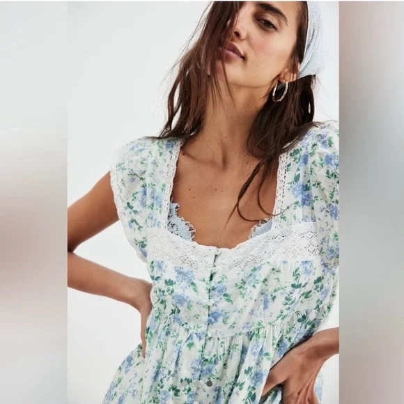 NWOT Free People Alessia Printed Mini Floral Dress Size Medium - Picture 4 of 13